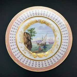 18. Jahrhundert Französisch Sevres Weichpaste Porzellan Rosa Bemalt Hafen Landschaft Teller - Bild 1 von 4