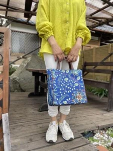 MZ WALLACE tote bag handbag botanical pattern Ladies Blue Print Leather W26cm - Picture 1 of 8