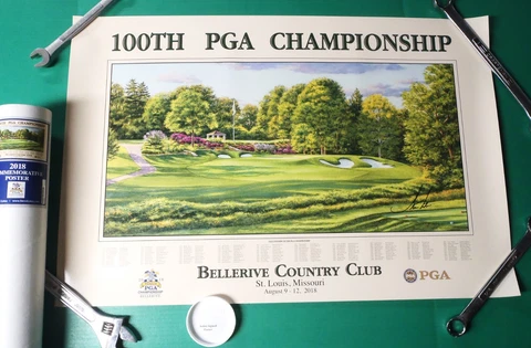 100th PGA Championship 2018 Poster Signed by Artist Steve Lotus 20x30 NEW Cover