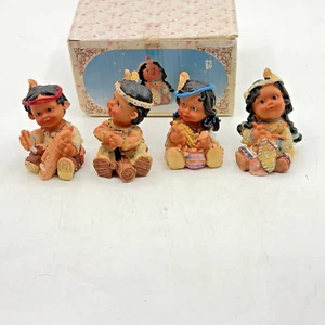 Vintage 1997 Set 4 Keramik Indianer Kinder Figuren Aussichtspunkt 3" - Bild 1 von 16