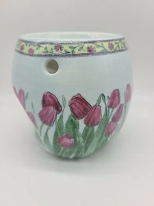 Yankee Kerze Ostereier Torte Wärmer 4,75 Zoll hoch blau mit rosa Tulpen ohne Deckel - Bild 1 von 6