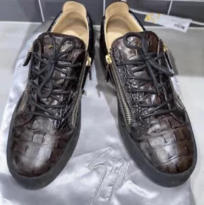 Giuseppe Zanotti scarpe da ginnastica basse in pelle di coccodrillo marrone taglia UK 10,5 EU 44,5 con scatola - Foto 1 di 5