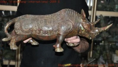 China ancient dynasty Bronze Ware fengshui sacrifice animal ox rhinoceros statue Foto 1 de 4