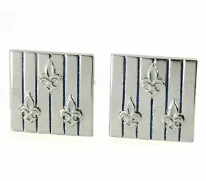Swank Fleur de Lys Lis Cufflinks Vintage Silvertone w Blue Enamel Silvertone - Picture 1 of 2