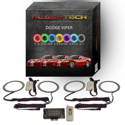 Kit de halo LED multicolorido RGB com controle remoto RF para faróis Dodge Viper 2003-2010 - Imagem 1 de 4