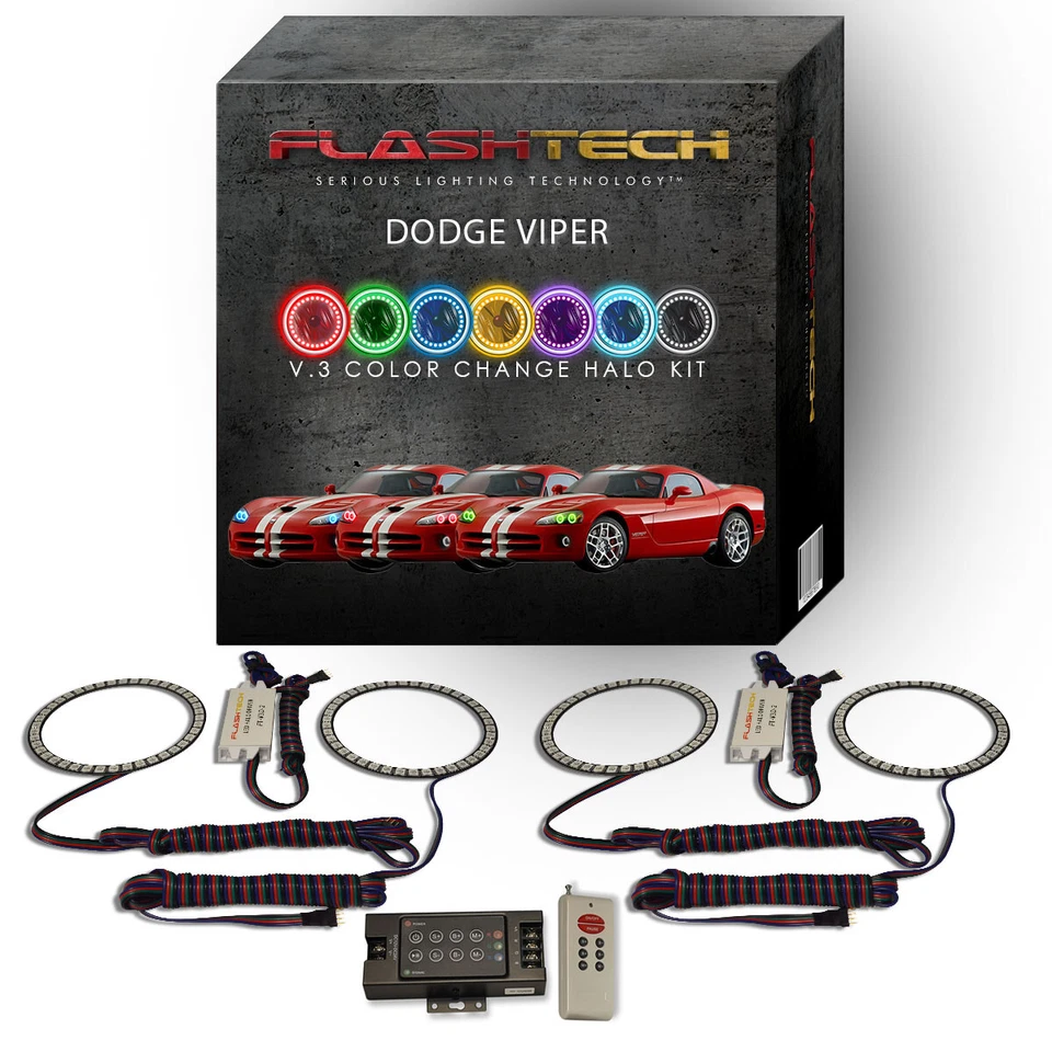 RGB Multi Color LED Halo kit with RF Remote for 2003-2010 Dodge Viper Headlights - Image 1 of 4