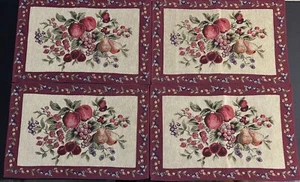 Fruit Tapestry Woven Print Set 4 Placemats Victorian Cottage Granny Core Floral - Picture 1 of 5