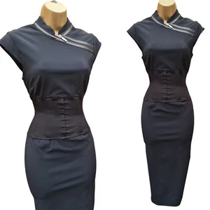 10 UK Karen Millen Vintage Black Geisha Oriental Chinese Bodycon Pencil Dress - Picture 1 of 5