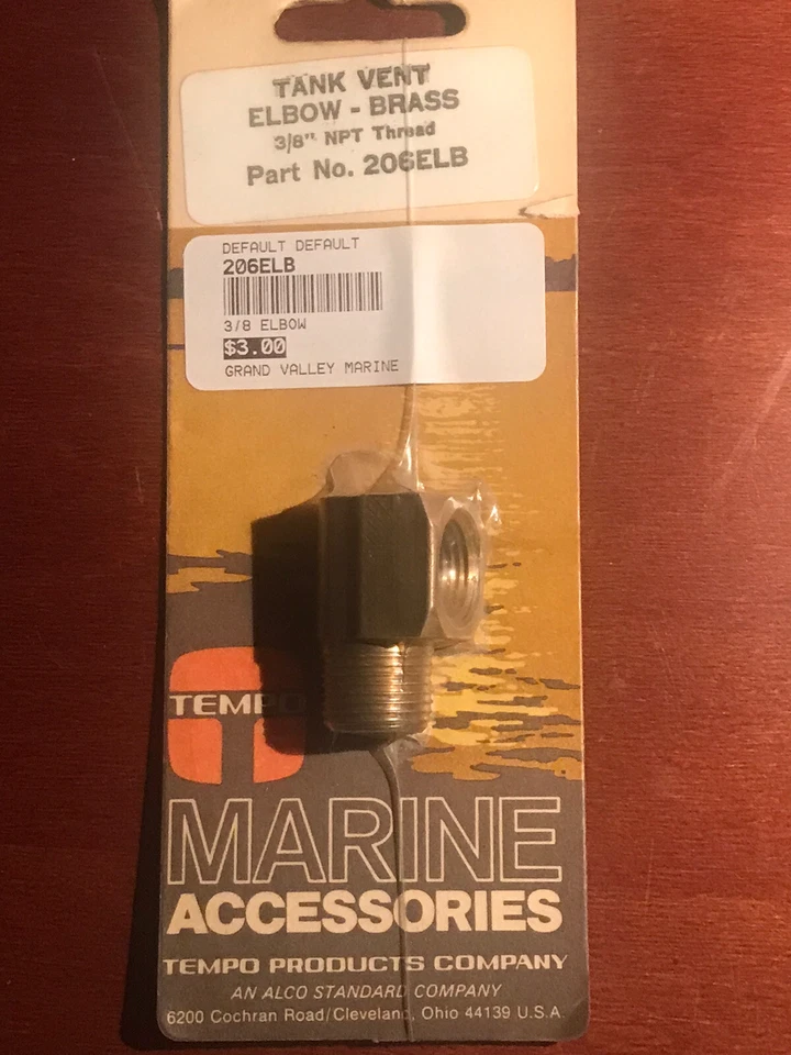 NOS Tempo 206ELB 3/8" NPT Brass Tank Vent Elbow - Image 1 of 1