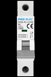 PRO-ELEC 6 AMP CURVE B 10kA MCB CIRCUIT BREAKER PL11599 - Picture 1 of 6