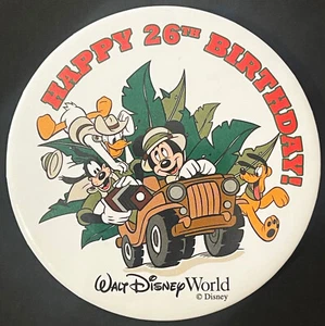 Vintage WDW Pinback Button Cast Member 26th Park Birthday Mickey Goofy Donald - Picture 1 of 2