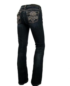 Jeans donna bootcut LA Idol cristallo fleur patta tasca elasticizzato blu scuro taglia 15 - Foto 1 di 5