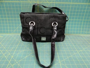 Liz Claiborne Monogram Fabric Black Tote Style Purse Shoulder Strap - Picture 1 of 9