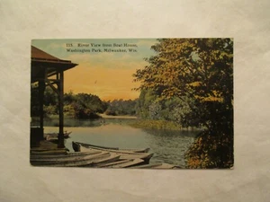 Milwaukee Wisconsin River View Boat House Washington Park WI Postcard - Picture 1 of 2