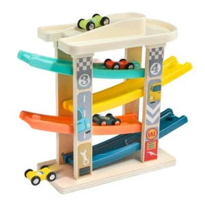 Kugelbahn Autorennbahn aus Holz mit 4 Autos - Kinderspielzeug Geschenke für K... - Bild 1 von 9
