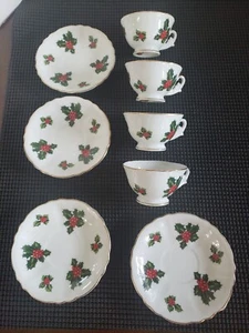 Lefton Holly Demitasse Tasse & Untertasse Weihnachten Vintage #7951 4er Set - Bild 1 von 15