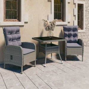 vidaXL 3 Piece Garden Dining Set Poly Rattan and Glass Grey - Picture 1 of 13