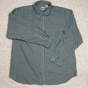 Basic Editions Mens Dress Shirt sz XL Green Blue Striped Lightweight Regular Fit - Picture 1 of 12