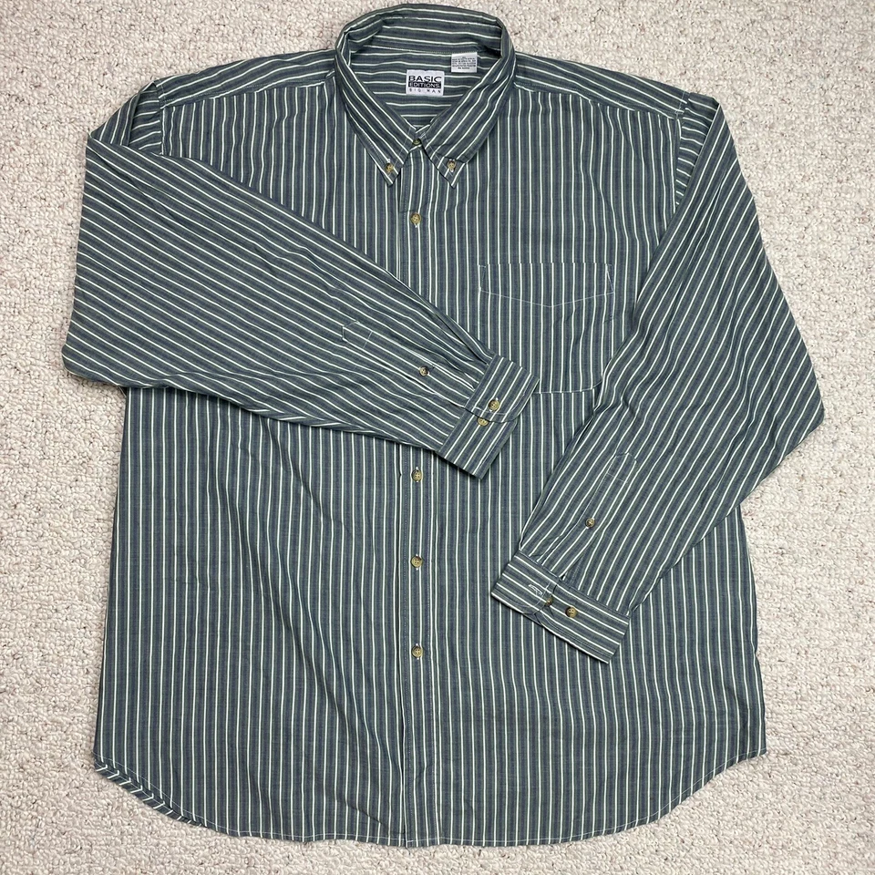 Basic Editions Mens Dress Shirt sz XL Green Blue Striped Lightweight Regular Fit - Image 1 of 4