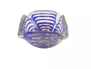 Vintage Barovier & Toso Sapphire Blue & Gold Fleck Murano Glass Zebrati Ashtray - Picture 1 of 9