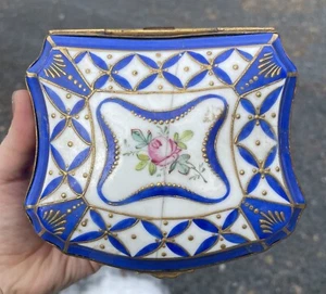 Antique Cobalt Blue Gilt Casket Porcelain Dresser Box Bourdois French Limoges - Picture 1 of 13
