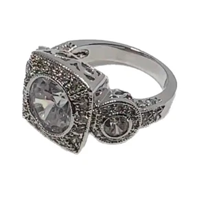 ANILLO PLATA CIRCONITA CÚBICA 3 PIEDRAS, PIEDRA CENTRAL REDONDA 10MM - Imagen 1 de 8