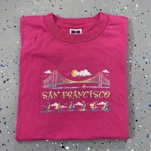 Vintage 90s Pink San Francisco Golden Gate Bridge Tee California Coastal Medium - Picture 1 of 9