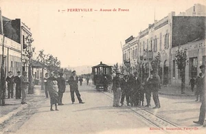 FERRYVILLE, TUNISIA, AVENUE DE FRANCE, HORSE DRAWN TROLLEY, PEOPLE, c 1904-14 - Picture 1 of 2