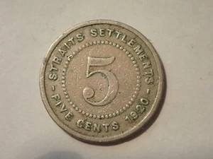 1920 STRAITS SETTLEMENTS NICKEL 5 CENT KING GEORGE V NICE COLLECTABLE CONDITION - Picture 1 of 2