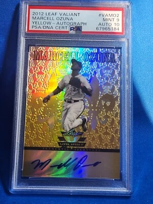 2012 LEAF VALIANT #VAMO2 MARCELL OZUNA YELLOW AUTO 🔥 PSA 9/10 🔥 9/10 🔥 BRAVES - Image 1 of 2