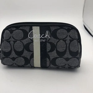 Coach Black Signature C Cosmetic Bag Case Clutch Small Organizer Zip Pouch - Picture 1 of 6