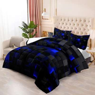 Conjunto de edredom preto geométrico Nttopship, favo de mel claro 3 peças de roupa de cama... - Imagem 1 de 4