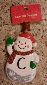 Keramik Schneemann mit Buchstabe "C" Ornament Neu mit Etikett - Bild 1 von 2