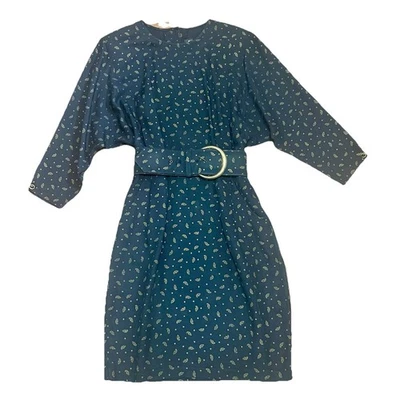 Vestido de Colección Años 80 All That Jazz Negro Dorado Estampado Paisley Cinturón Manga 11/12 Dolman Foto 1 de 4