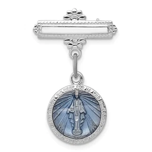 Spilla medaglia miracolosa smaltata rodiata in argento sterling - Foto 1 di 4