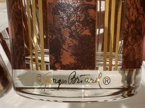 4 Vintage MCM Deco Georges Briard Old Fashion Whiskey Low Ball Glasses Brn/Gold - Picture 1 of 12