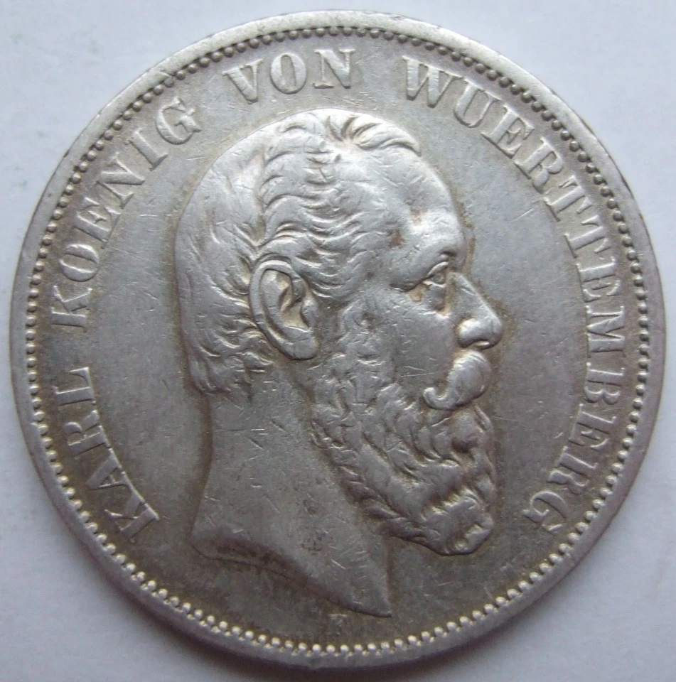 Moneda Imperio 5 marcos Karl King de Württemberg 1888 F IN muy fina Foto 1 de 2