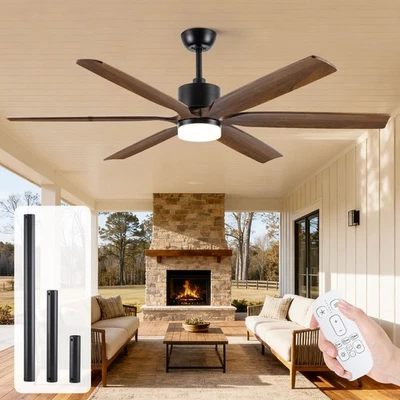 Ventilador de techo de madera de 60/70 pulgadas con luz y control remoto reversible ventilador de CC regulable LED Foto 1 de 4