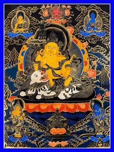 Handpainted Tibetan Chinese Zambala Thangka painting yoga Buddha Thanka Jambhala - Picture 1 of 6