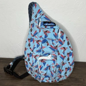 Kavu Mini Rope Sling Bag Crossbody Paper Flock Blue Origami Bird 17”x10” - Picture 1 of 12