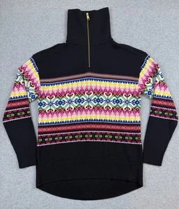 Talbots Fair Isle Lammwollmischung Stehkragen 1/4-Reißverschluss nordisch blau Pullover XS - Bild 1 von 12