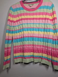 Maglione a maglia Appleseed's Cable a righe pastello cotone arcobaleno taglia media - Foto 1 di 7