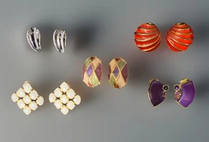 Clip On Earrings 5 Pair Lot Costume Fashion Jewelry - Picture 1 of 6