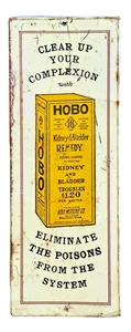 Vintage Metall Werbeschild "HOBO Nieren- & Blasenmittel" 19x7" Made in USA 1974 - Bild 1 von 8