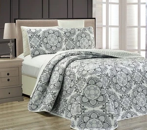 King/California King 3pc Reversible Oversized Bedspread Set Medallion Print L... - Picture 1 of 1
