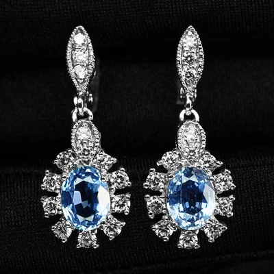 Orecchini in argento sterling 925 oro bianco fiordaliso incontaminato zaffiro... - Immagine 1 di 4