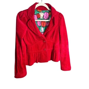 Anthropologie Elevenses Red Corduroy Jacket Size 2 Business Cocktail Preppy Work - Picture 1 of 13