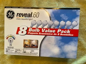 GE Reveal "Clean, Beautiful Light" 60 Watt Incadescent 8 Bulb Pack New A19 - Picture 1 of 3