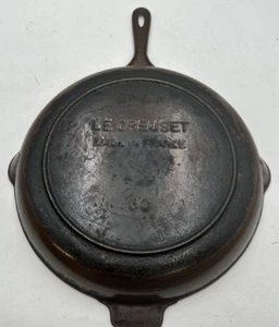 Sartén Le Creuset de colección 12" #30 hierro fundido doble caño sartén Francia rara - Imagen 1 de 21
