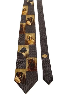 Винтажный мужской галстук с принтом Dunhill Dogs лучший друг 100% шелк сделано в Италии - Изображение 1 из 4